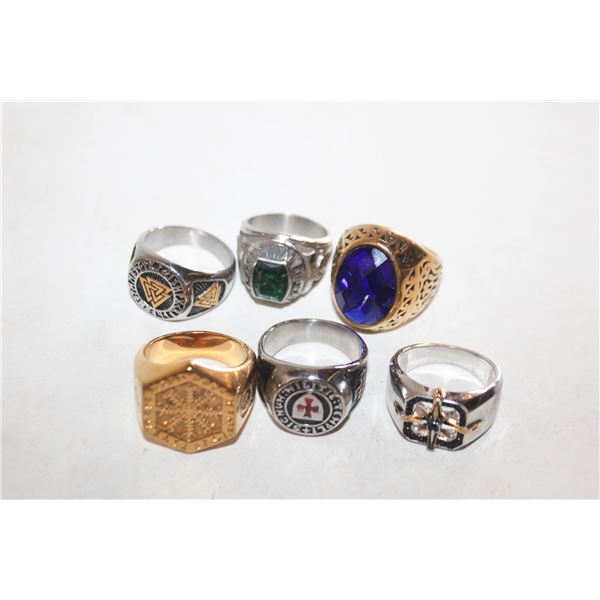(6) ASSORTED MENS ESTATE RINGS (REPLICAS)