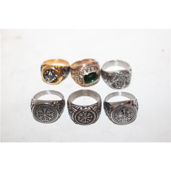 (6) ASSORTED MENS ESTATE RINGS (REPLICAS)