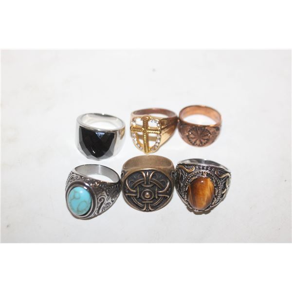(6) ASSORTED MENS ESTATE RINGS (REPLICAS)