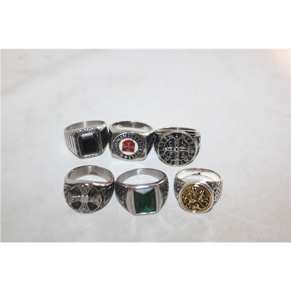 (6) ASSORTED MENS ESTATE RINGS (REPLICAS)