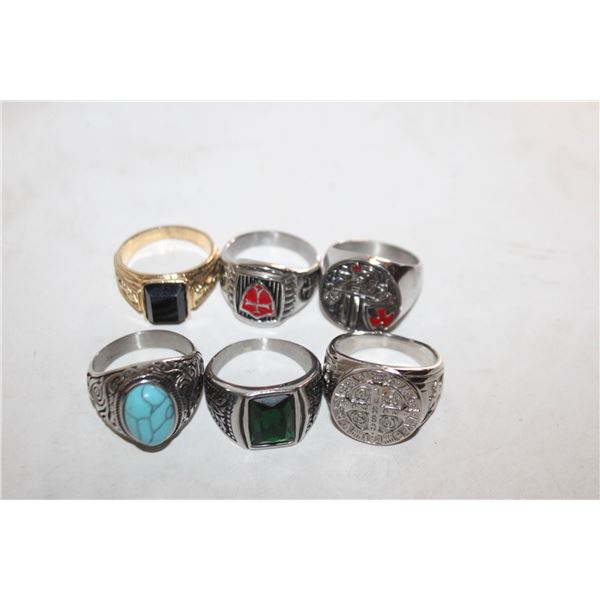 (6) ASSORTED MENS ESTATE RINGS (REPLICAS)