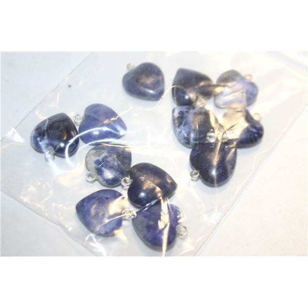 LOT OF 10 SODALITE HEART SHAPED NECKLACE PENDANTS