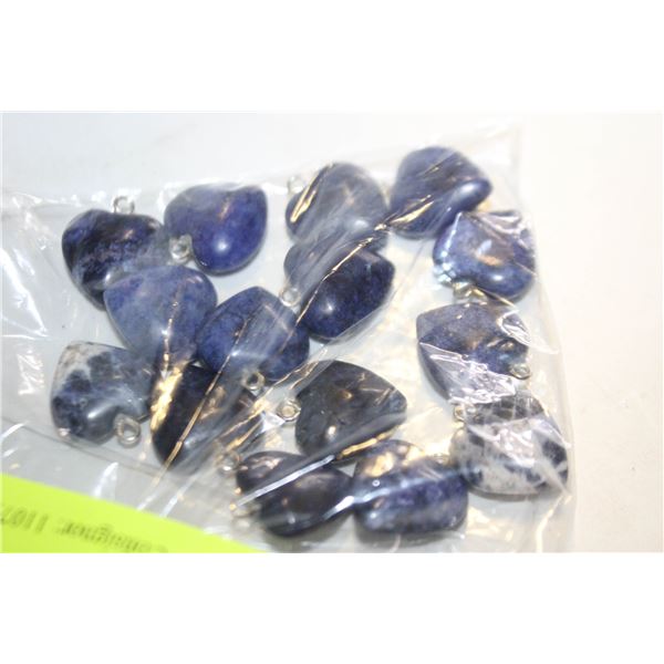 LOT OF 15 SODALITE HEART SHAPED NECKLACE PENDANTS
