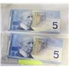 Image 1 : LOT OF TWO UNCIRCULATED $5 BILLS