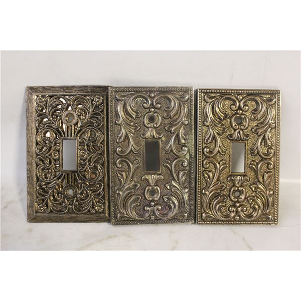3 VINTAGE ORNATE METAL SWITCH COVERS