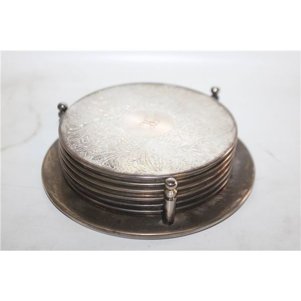 VINTAGE EMBOSSED SILVER PLATED 7 PIECE COASTER