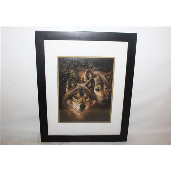 WOLF THEME FRAMED MATTED AND GLASS ENCASED