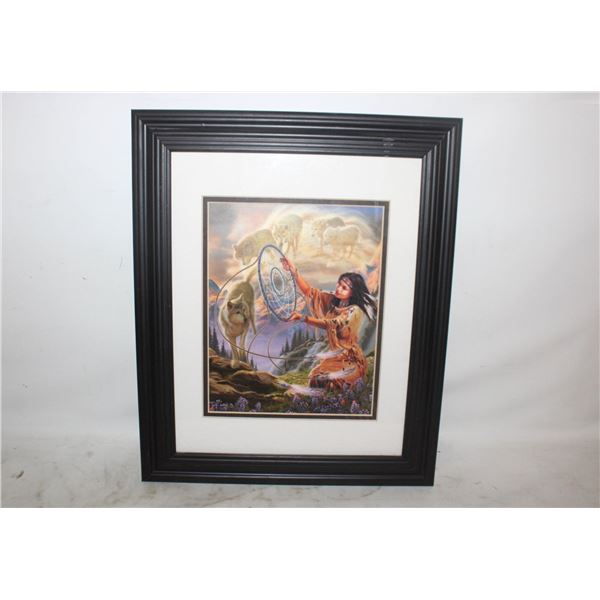 INDIGENOUS THEMED FRAMED MATTED AND GLASS