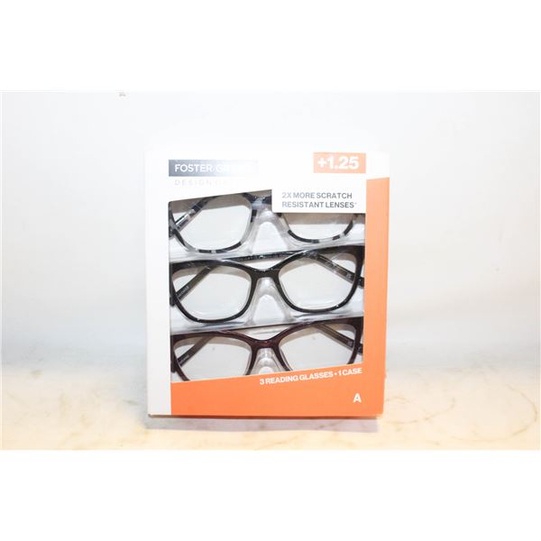 FOSTER GRANT 3 READING GLASSES, 1 CASE, +1.25 LDS