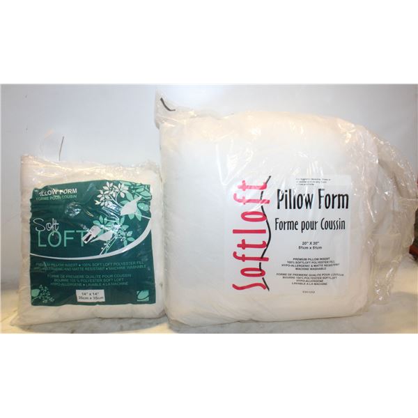 SOFT LOFT PILLOW FORM INSERTS- LOT OF 2- NEW