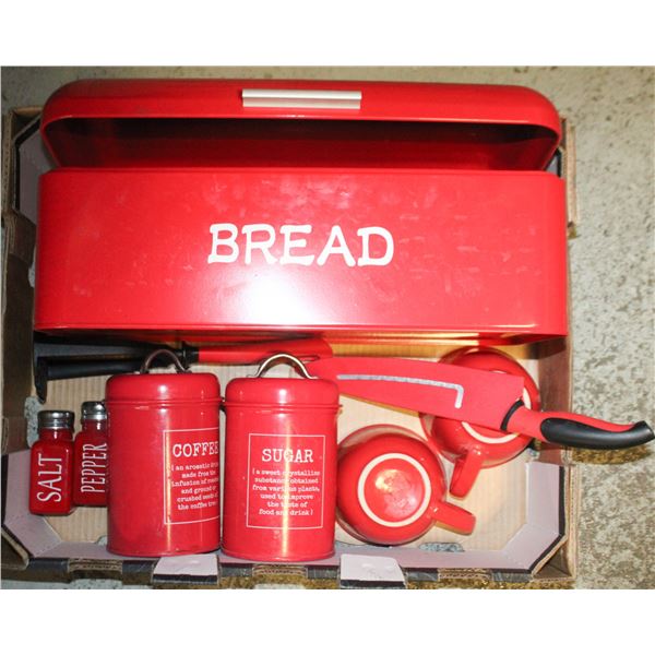 BREAD BOX, COFFEE, SUGAR, SALT&PEPPER