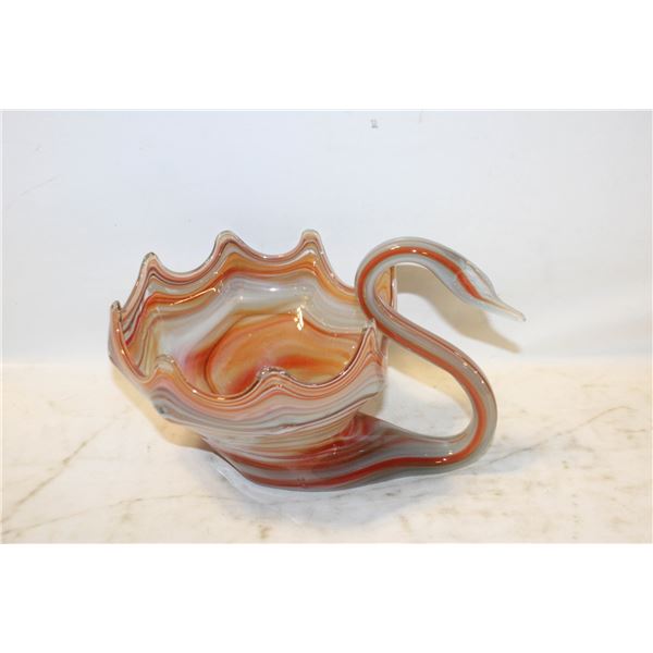DECORATIVE MURANO STYLE SWAN ART GLASS BOWL