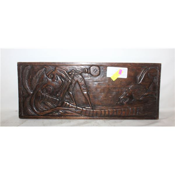VINTAGE CARVED WOOD WALL PANEL WITH SNAKE