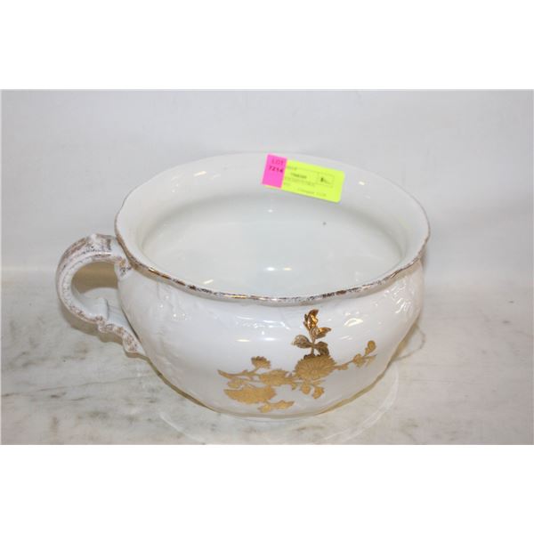 ANTIQUE GUILDED FLORAL CHAMBER POT