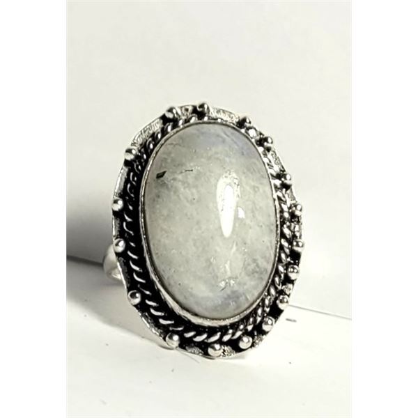 11)  NATURAL OVAL MOONSTONE RING,