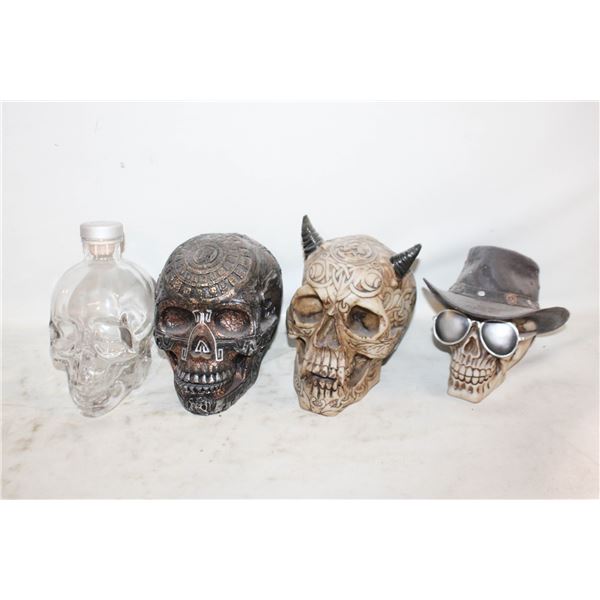 LOT OF 4 "SKULLS" IN BOX