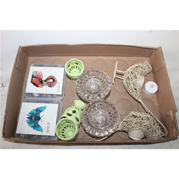 NEW 4 CLEAR GLASS CANDLE HOLDERS, 3.75"