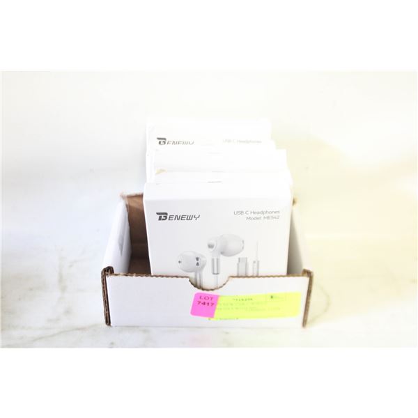 LOT OF 5 NEW USB-C WIRED HEADPHONES WITH MIC,