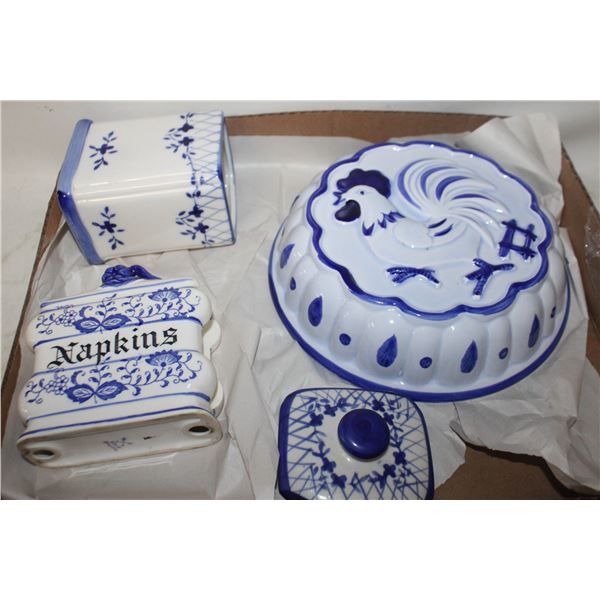 VINTAGE BLUE STONEWARE ITEMS- ASSORTED LOT