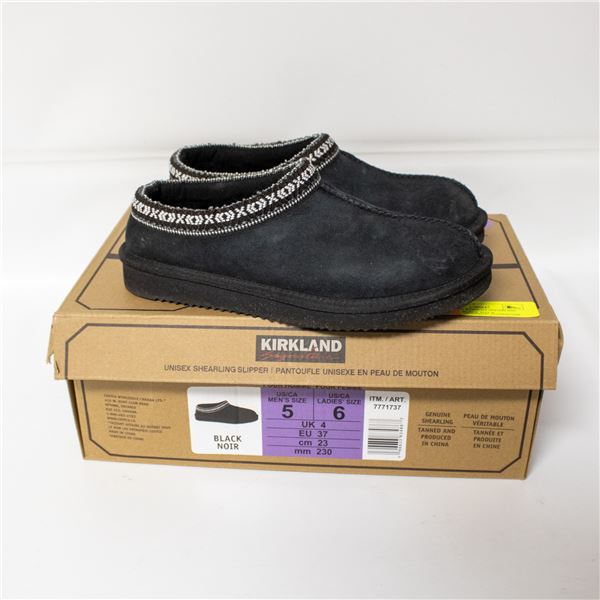 KIRKLAND WOMENS SHEARLING SLIPPERS BLACK SIZE 6