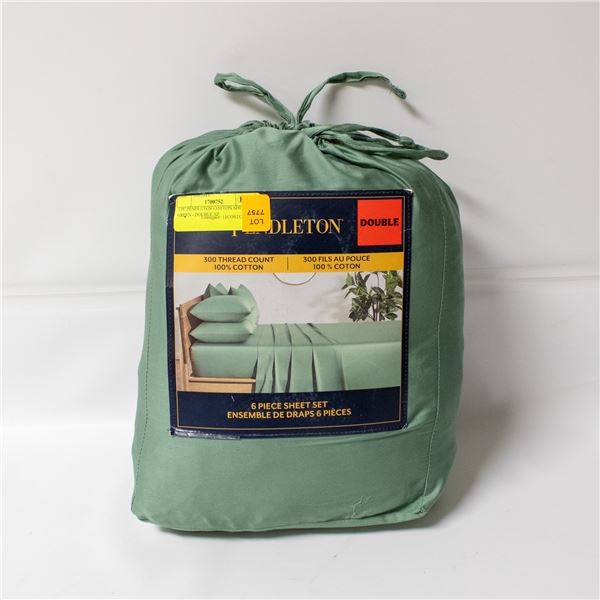 3 PC PENDLETON COTTON SHEETS - GREEN - DOUBLE SZ