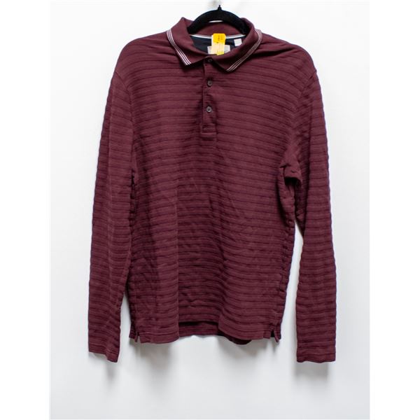 MENS TED BAKER LONG SLEEVE POLO MAROON SIZE M