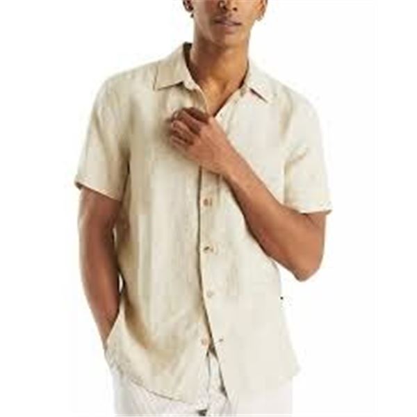 NEW MENS NAUTICA LINEN BUTTONUP SHIRT BEIGE SIZE M
