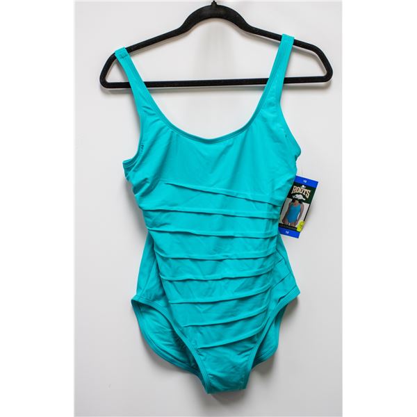 NEW ROOTS AQUA RIBBED ONE PEICE BATHING SUIT SZ 10