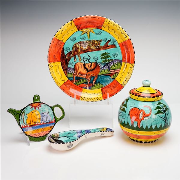 4-Piece Penzo Zimbabwe Hand-Painted Wildlife Ceramic Grouping