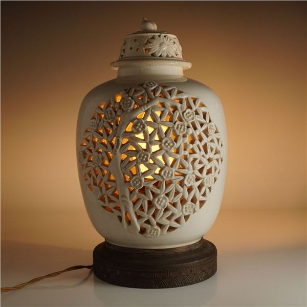 Reticulated Blanc de Chine Ginger Jar Table Lamp