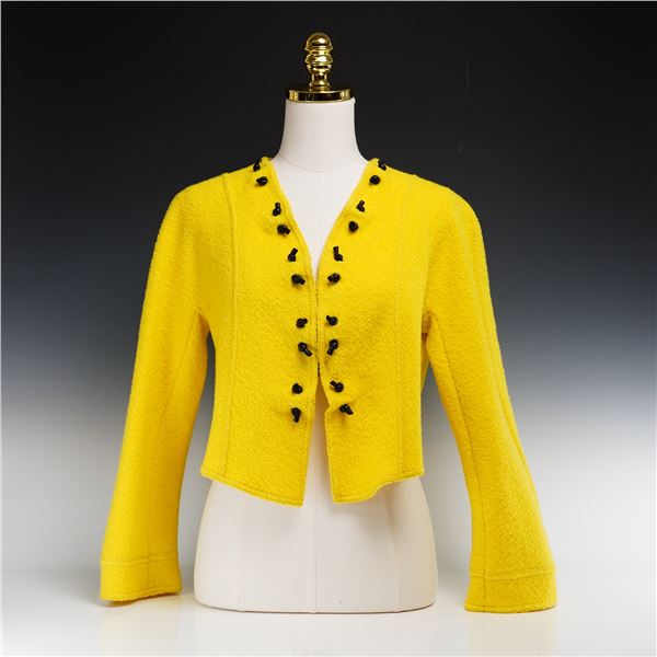 Giorgio Armani Yellow Textured Wool Cropped Cardigan Jacket