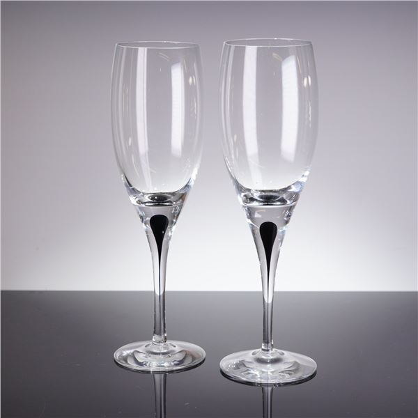 A Pair of Orrefors Intermezzo Black White Wine Glasses by Erika Lagerbielke
