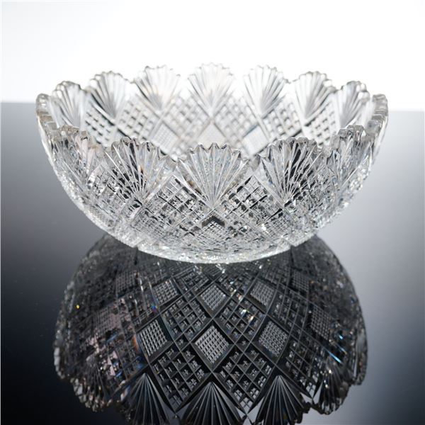 American Brilliant Cut Crystal Bowl with Starburst Base and Scalloped Fan Edge