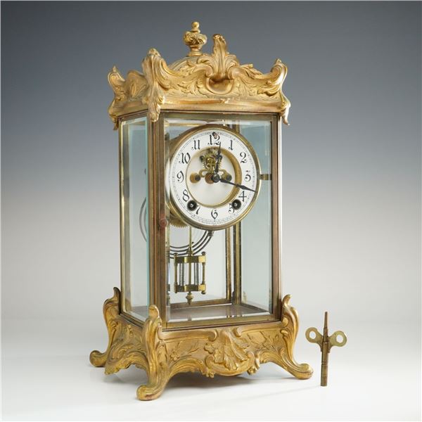 New Haven Clock Co. Thoreau Pattern Crystal Regulator Mantel Clock