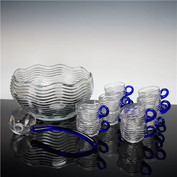 Duncan & Miller, Caribbean Pattern Pressed Glass, 14-Piece Punch Set