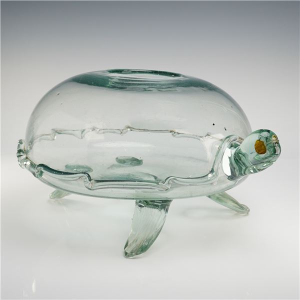 Mexican Artisan, Sea Turtle, Aqua Green Tint, Blown Glass Turtle Terrarium