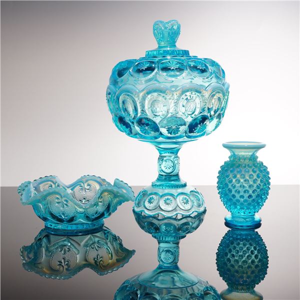 L.E. Smith and Fenton, Opalescent Pressed Glass, Three-Piece Lot