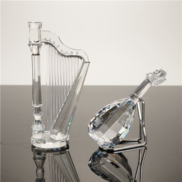 Swarovski Crystal Melodies Series 2pc Crystal Figurines Guitar and Harp, 1992