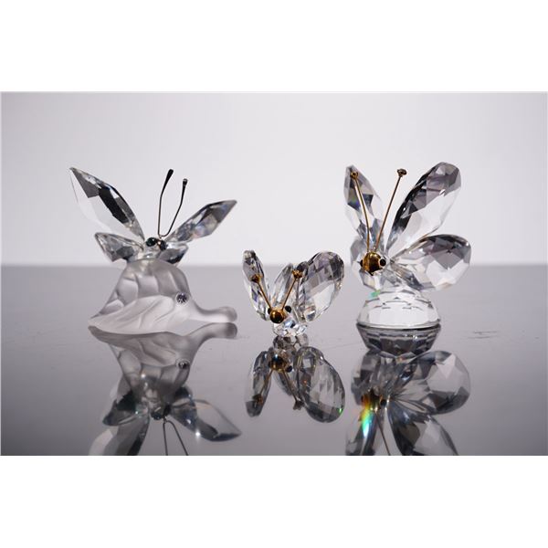 Swarovski Silver Crystal, Three Butterfly Figurines including Butterfly on Leaf