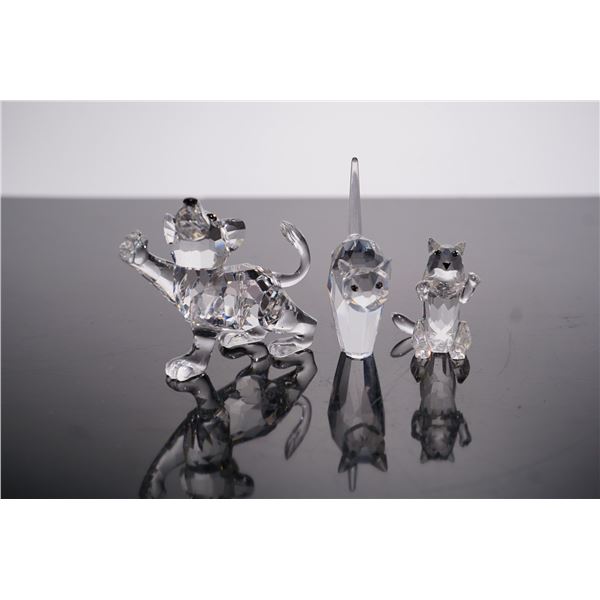 Swarovski Three Silver Crystal Animal Figurines, 1.5 to 3.25 Inches