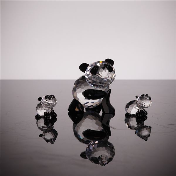 Three Swarovski Panda Mother and Two Cubs Set, 2.25 inches