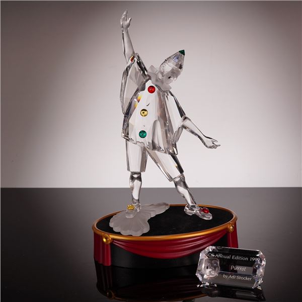 3pc Swarovski Crystal 1999 Annual Edition Figurine, Pierrot, Plaque and Base 230586