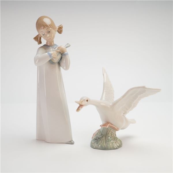 LladrÃ³ Porcelain Figurines, Girl with Guitar 01004871 and Duck Jumping 01001265