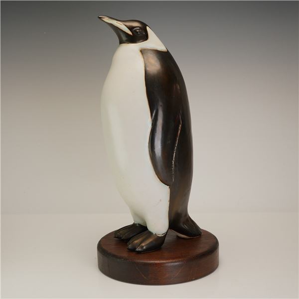 Andersen Design Studio Pottery Emperor Penguin on Wooden Base