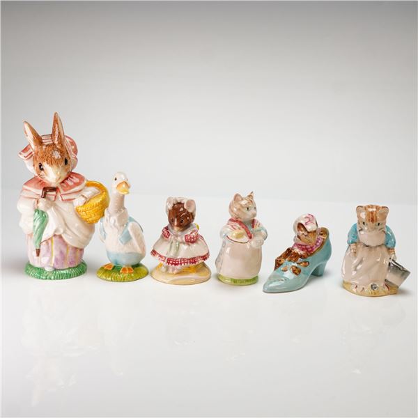 6pc Royal Albert and Beswick Beatrix Potter Figurines including Mrs. Rabbit and Mrs. Ribby