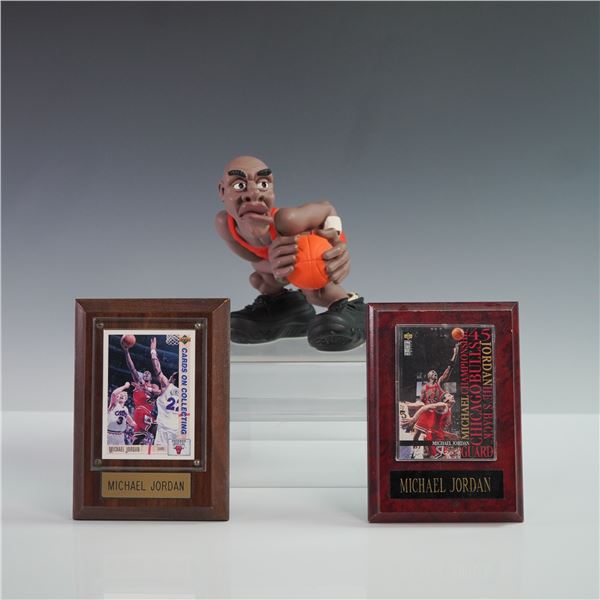 3pc Michael Jordan Lot, Plaque Cards & Basketball Figurine