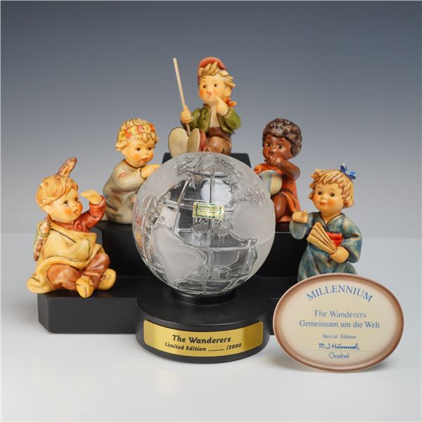 A Set of Five Goebel M.J. Hummel The Wanderers Millennium Limited Edition Figurines with Globe and S