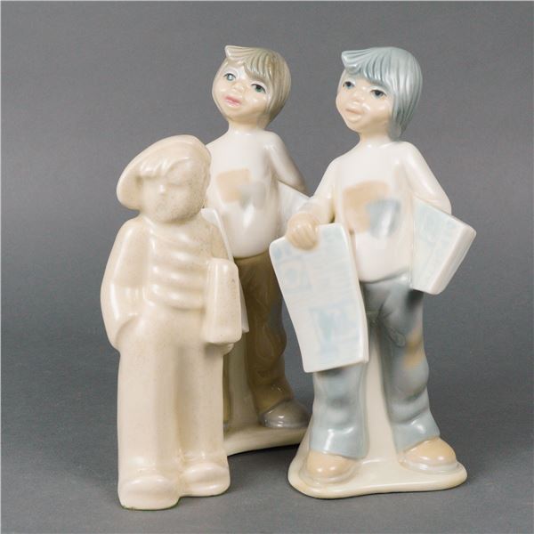 Three Tengra Ceramic Newspaper Boys Figurines
