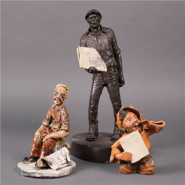 3pc Michael Garman Newsman Sculpture and Figurative Sculptures