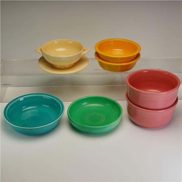Collection of Homer Laughlin Fiestaware Ceramic Bowls and Cream Soup Set